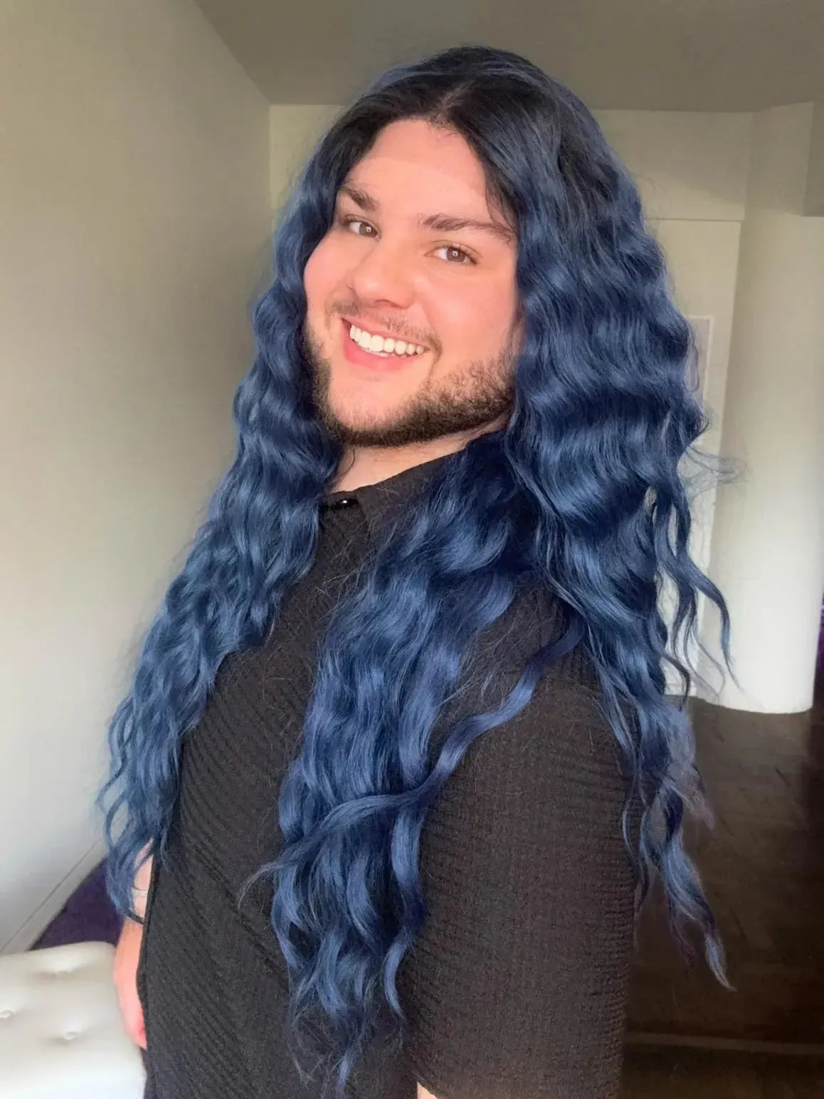 Lace Front Azul Raiz Preta Repartição Livre 13x4 Peça Única 024