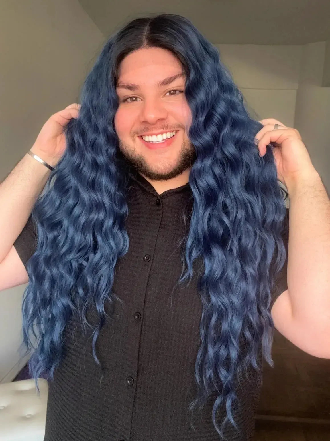 Lace Front Azul Raiz Preta Repartição Livre 13x4 Peça Única 024