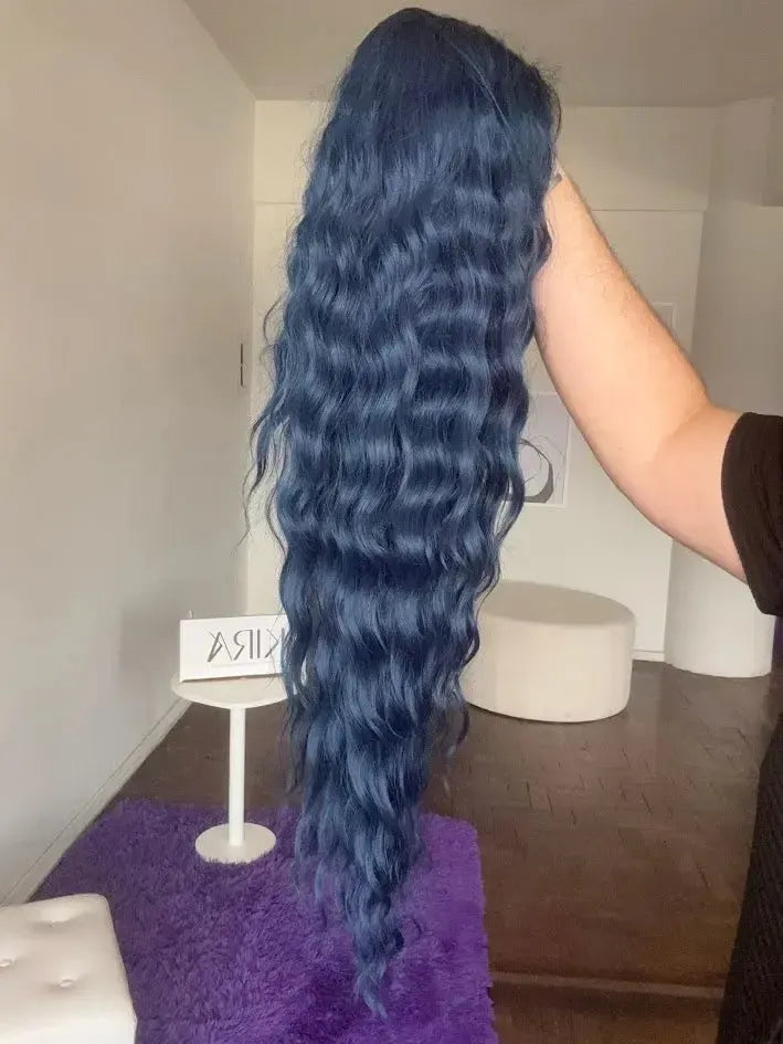 Lace Front Azul Raiz Preta Repartição Livre 13x4 Peça Única 024