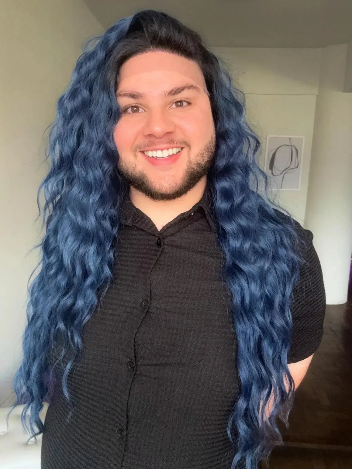 Lace Front Azul Raiz Preta Repartição Livre 13x4 Peça Única 024