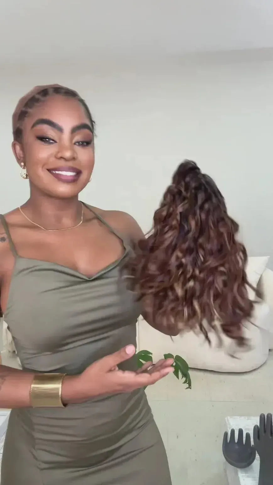 Lace Front Babi Castanho com Luzes Cacheada Ondulada