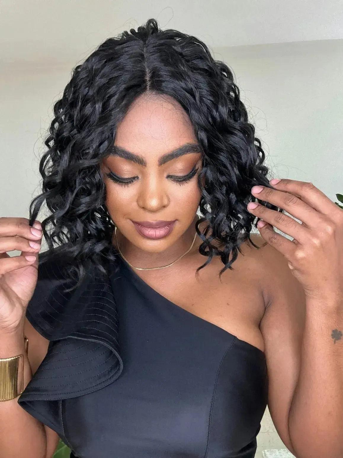 Lace Front Babi Preta Ondulada Cacheada