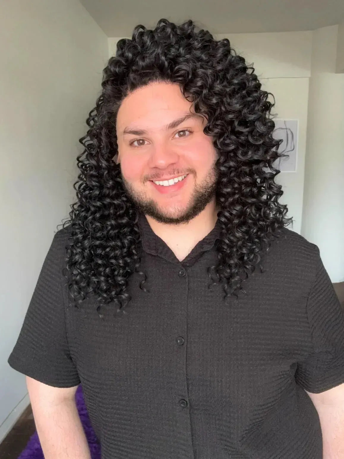 Lace Front Cacheada Preta Repartição Livre 13x4 Peça Única 011