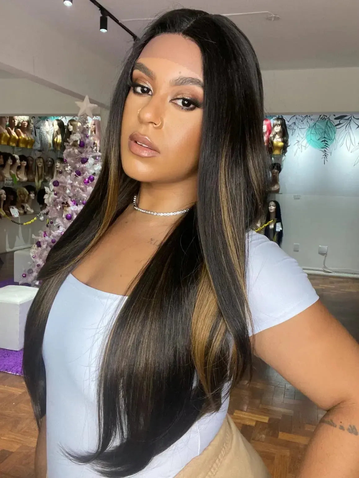 Lace Front Cida Castanho Luzes TF2