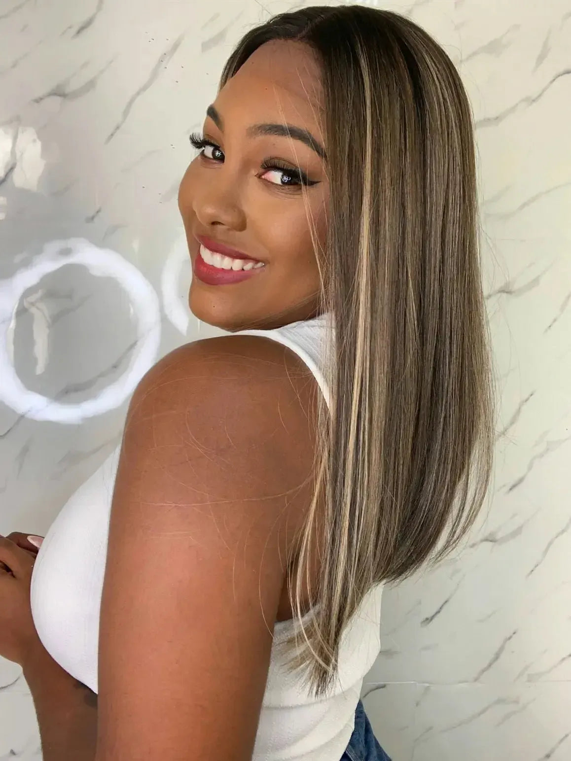 Lace Front Dominick Loira Luzes Lisa Longbob 50cm