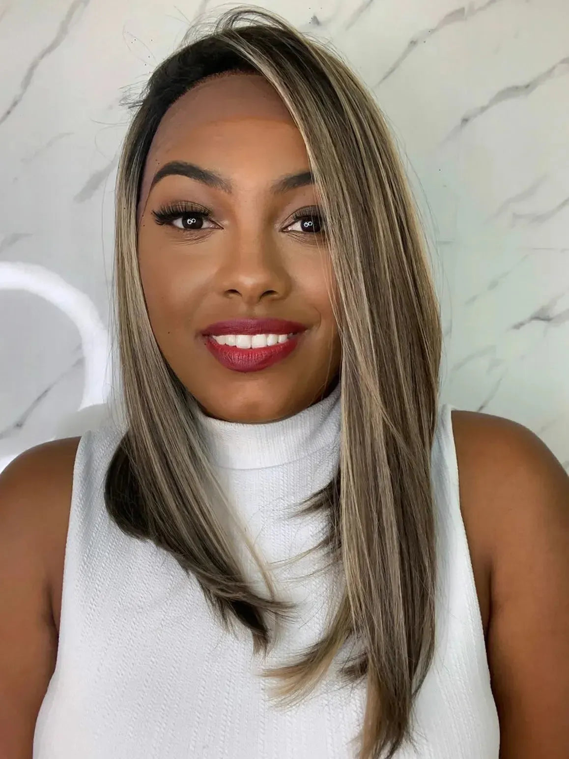 Lace Front Dominick Loira Luzes Lisa Longbob 50cm