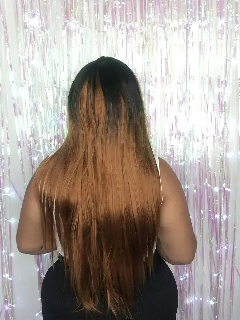 Lace Front Emma Castanho Ombre com Raiz Preta 70cm - Repartição Livre 13x3