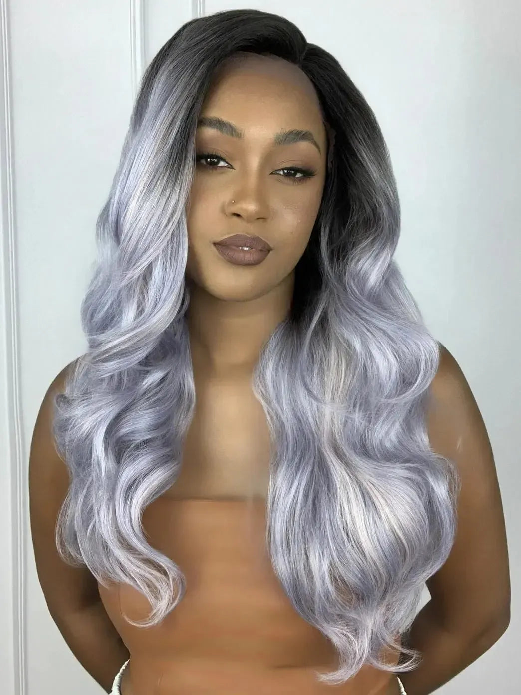 Lace Front Erica CBB Roxo Cores Raiz Escura Ondulada 70cm