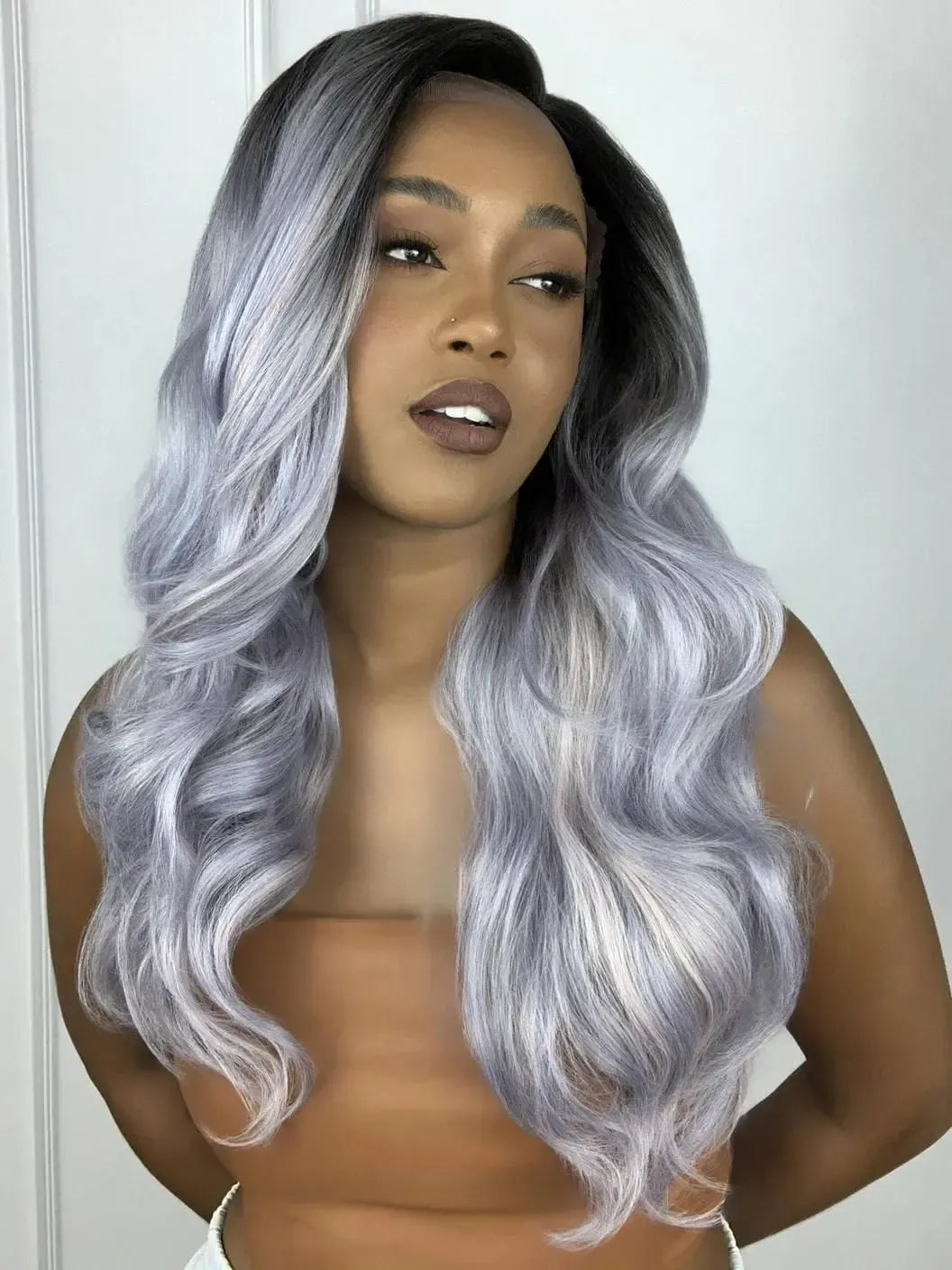 Lace Front Erica CBB Roxo Cores Raiz Escura Ondulada 70cm