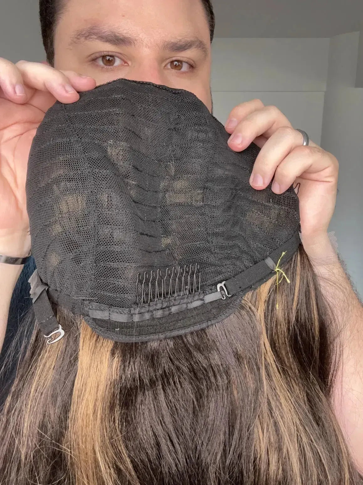 Lace Front Fibra Premium Castanho Luzes Peça Única 054