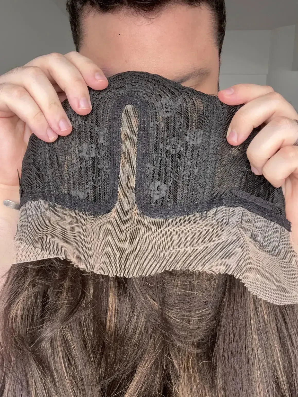 Lace Front Fibra Premium Castanho Luzes Peça Única 054