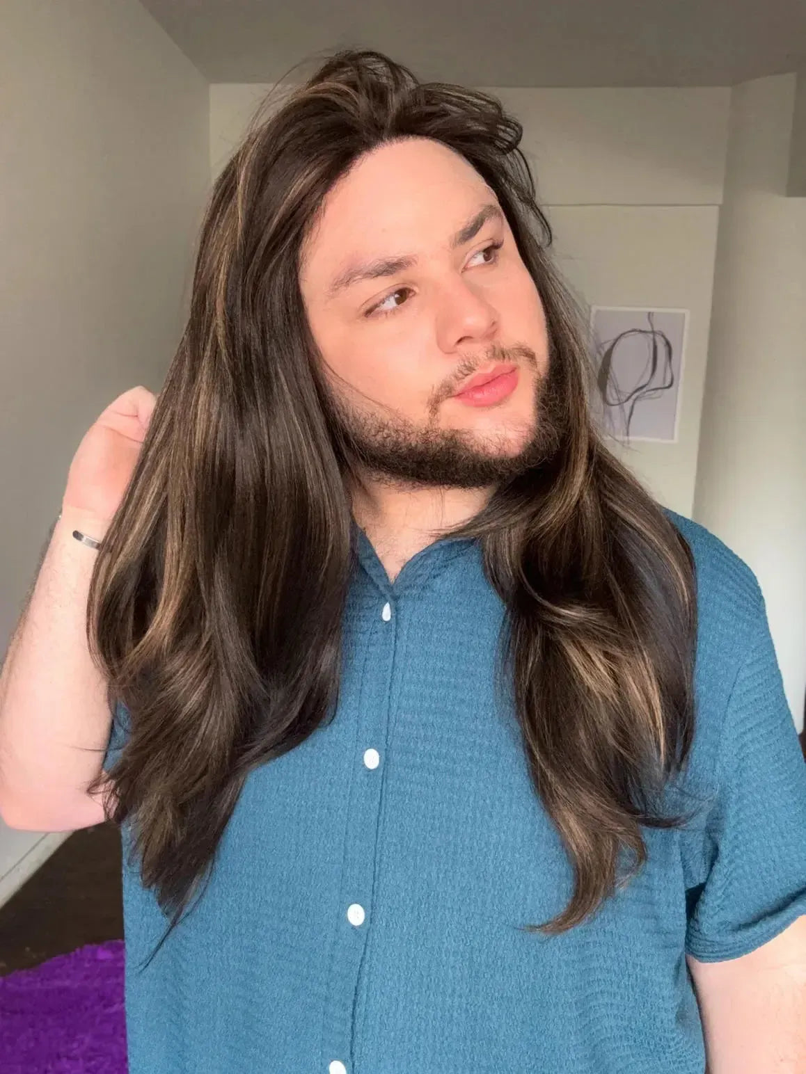 Lace Front Fibra Premium Castanho Luzes Peça Única 054