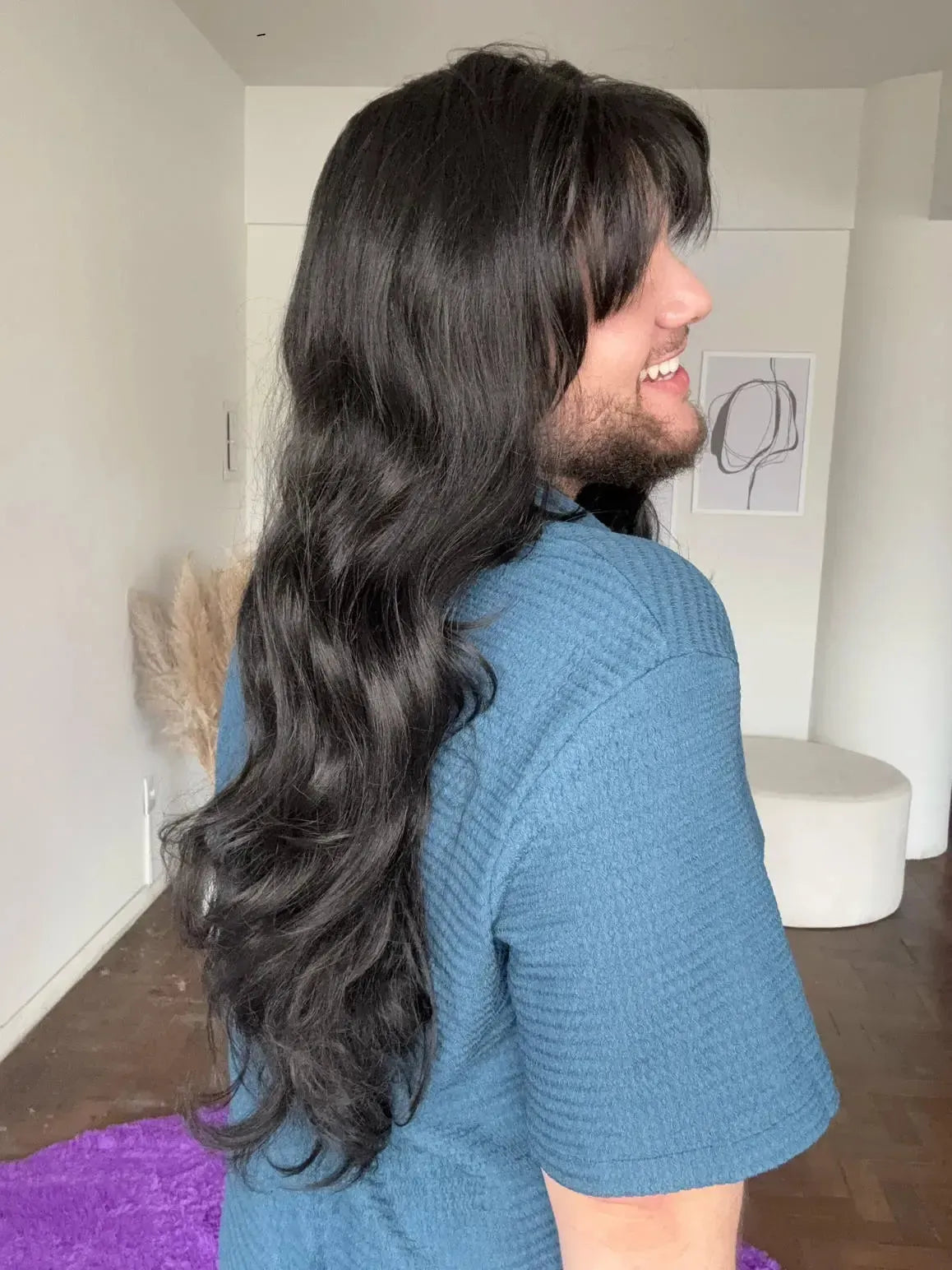 Lace Front Fibra Premium Preta Peça Única 056