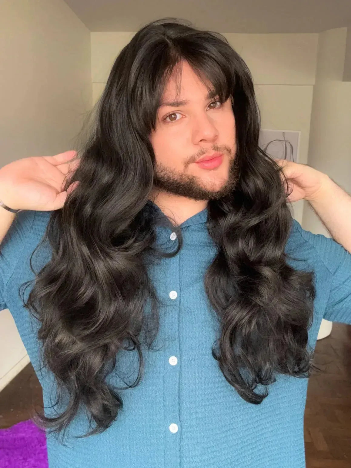 Lace Front Fibra Premium Preta Peça Única 056