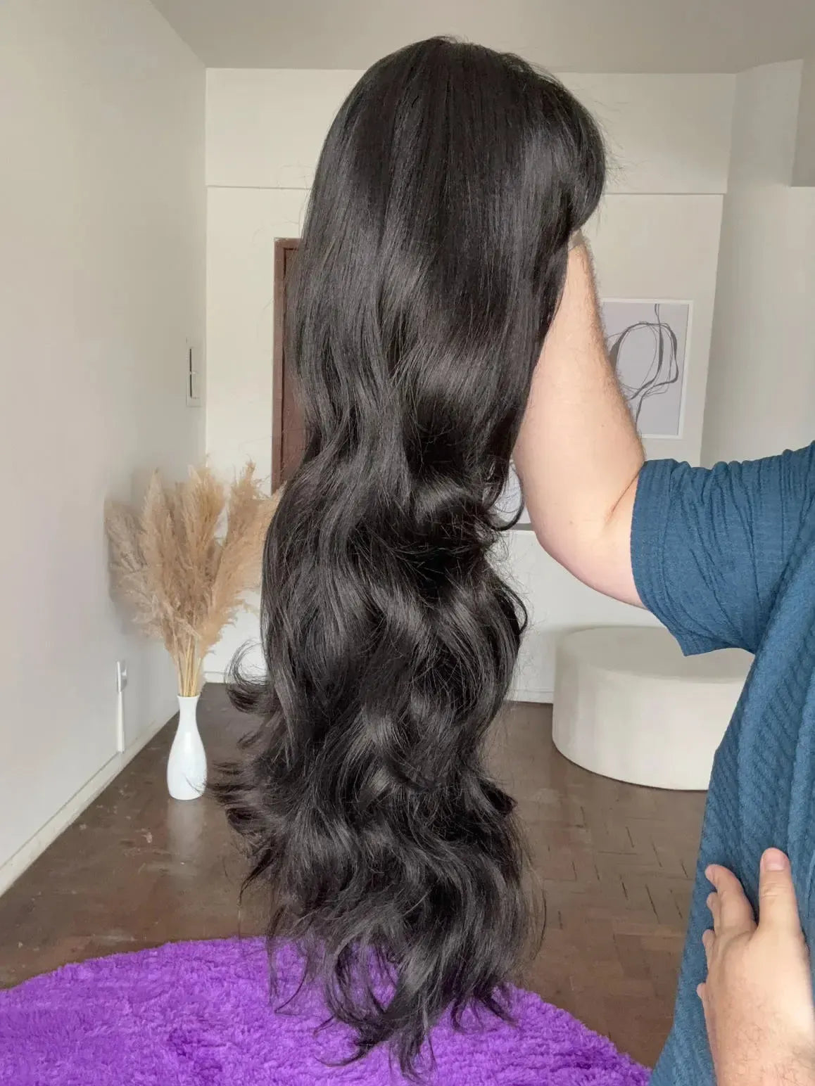 Lace Front Fibra Premium Preta Peça Única 056