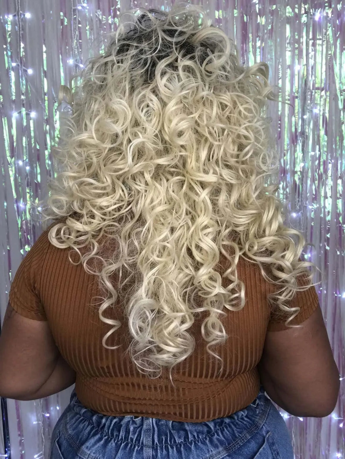 Lace Front GLX 12 Loira Cachos Cacheada Raiz Escura 55cm