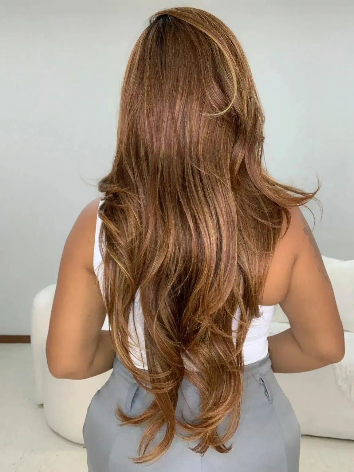 Lace Front Gardenia Castanho com Luzes Ondulada - Repartição Livre 13x4