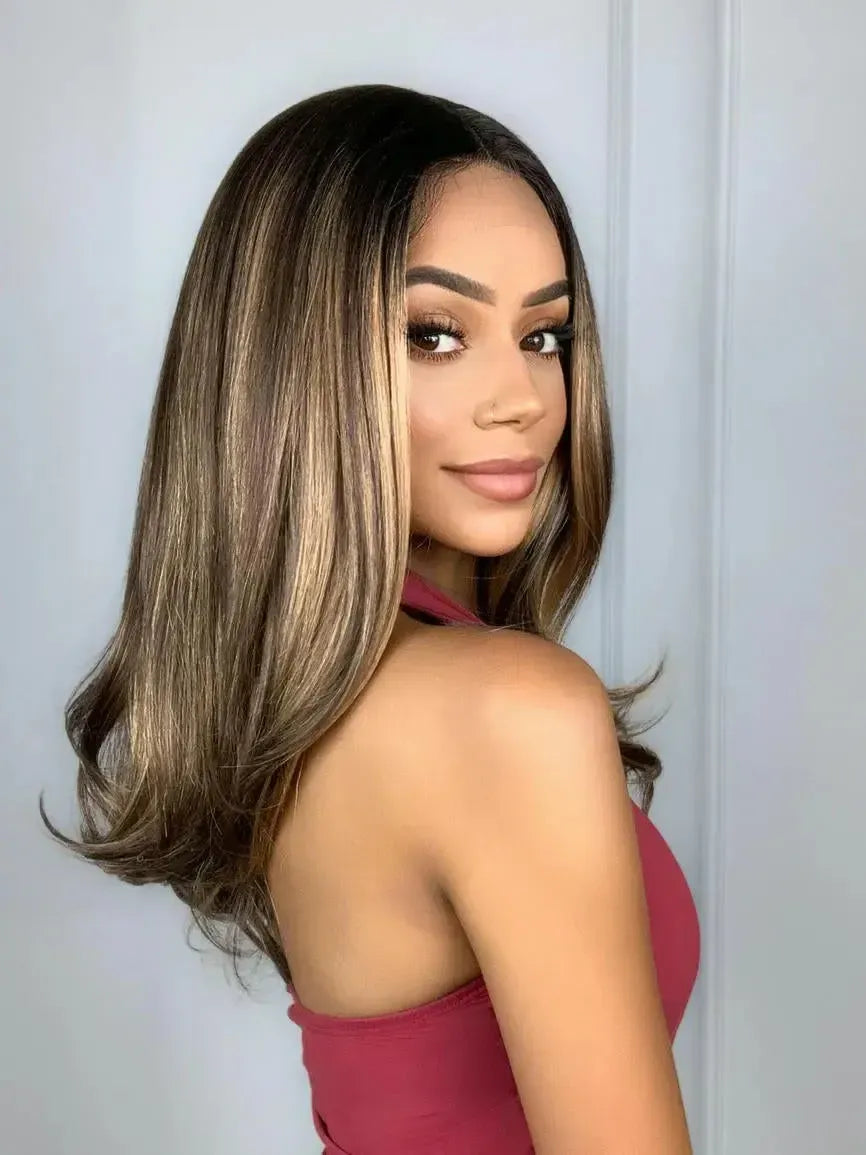 Lace Front Giba Castanho com Luzes 27YA Ondulada
