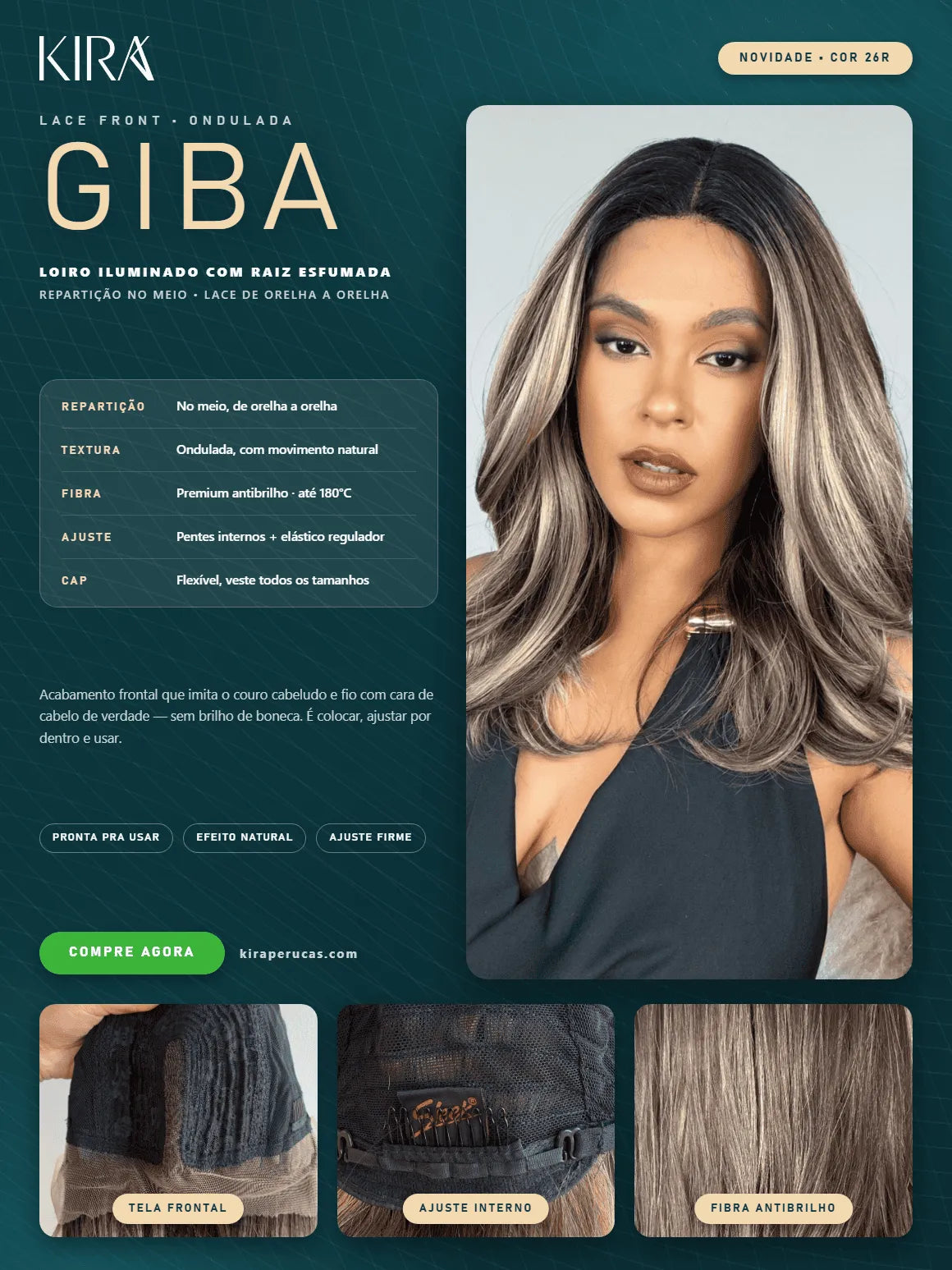 Lace Front Giba Loira 26R Ondulada