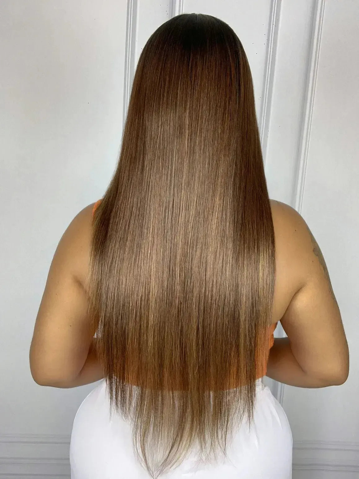 Lace Front HD Amanda Castanha Luzes Lisa 75cm
