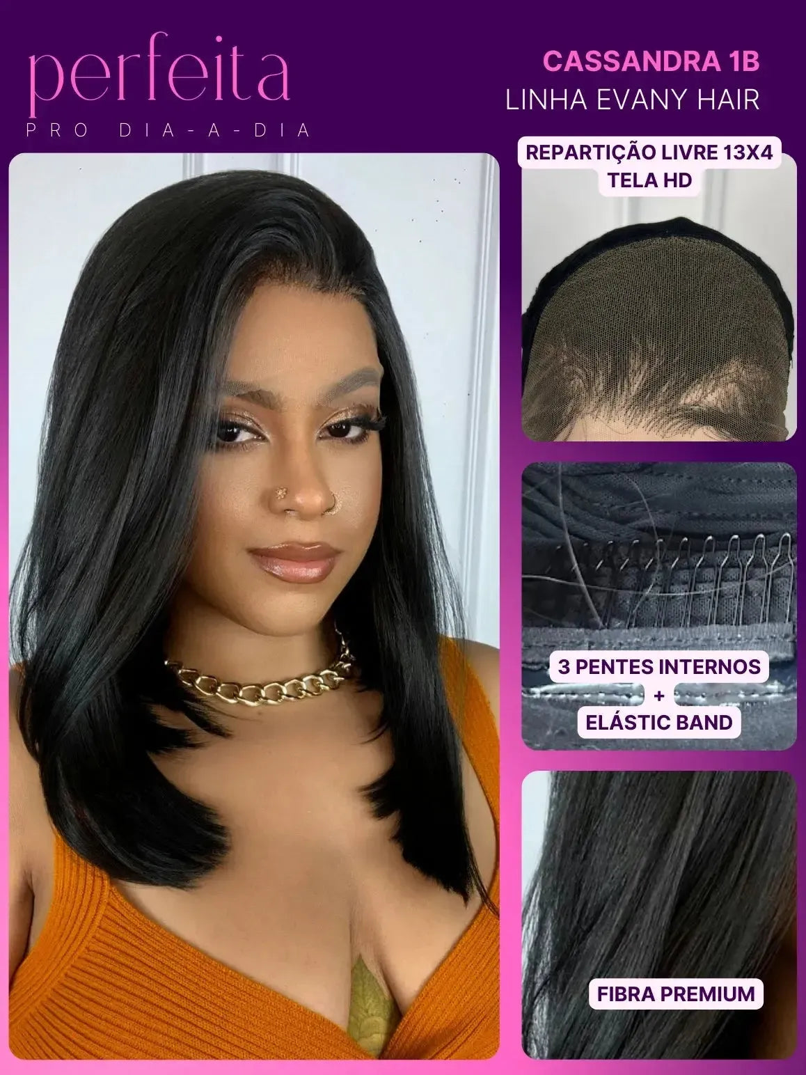 Lace Front HD Cassandra Preta - Repartição Livre 13x4