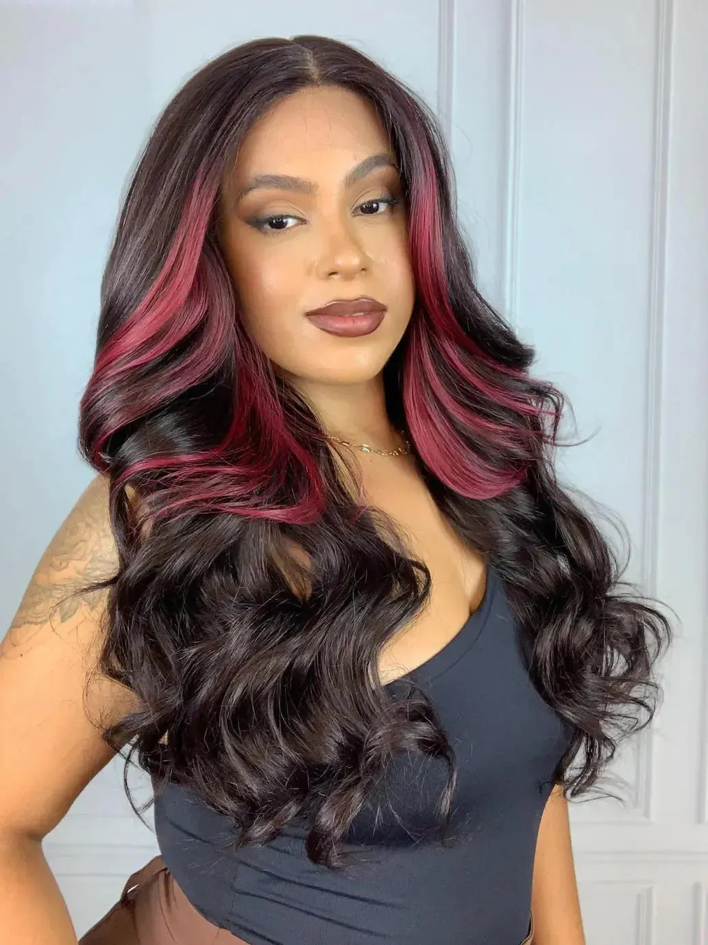Lace Front HD Estrella Castanho com Mechas Ondulada - Repartição Livre 13x7