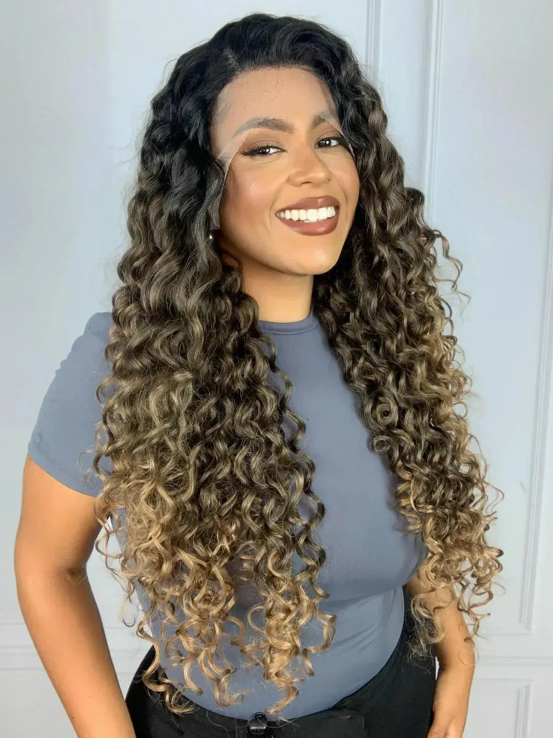 Lace Front HD Italia 8/30 Cacheada Castanha Loira - Repartição Livre 13x4