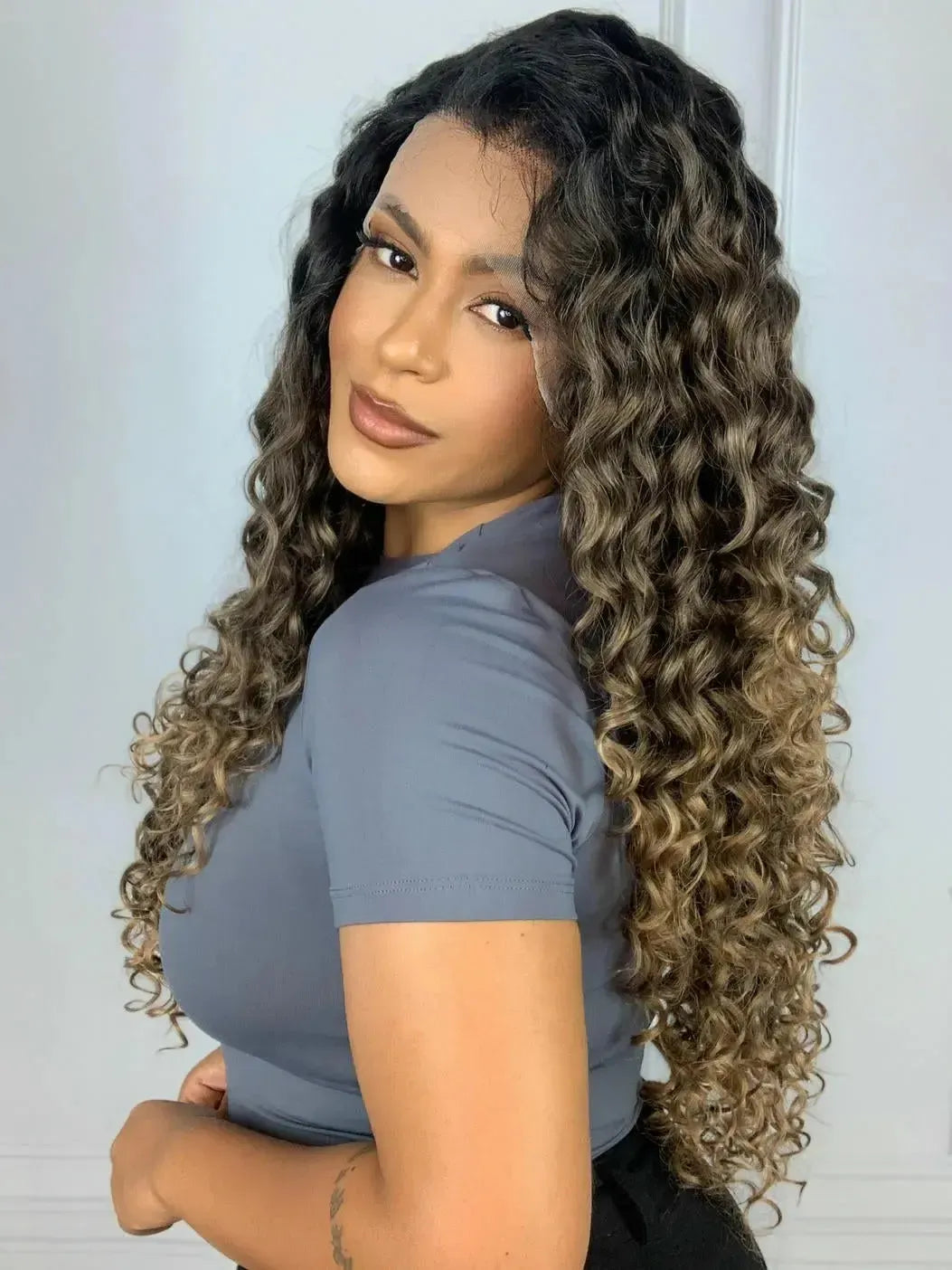 Lace Front HD Italia 8/30 Cacheada Castanha Loira - Repartição Livre 13x4