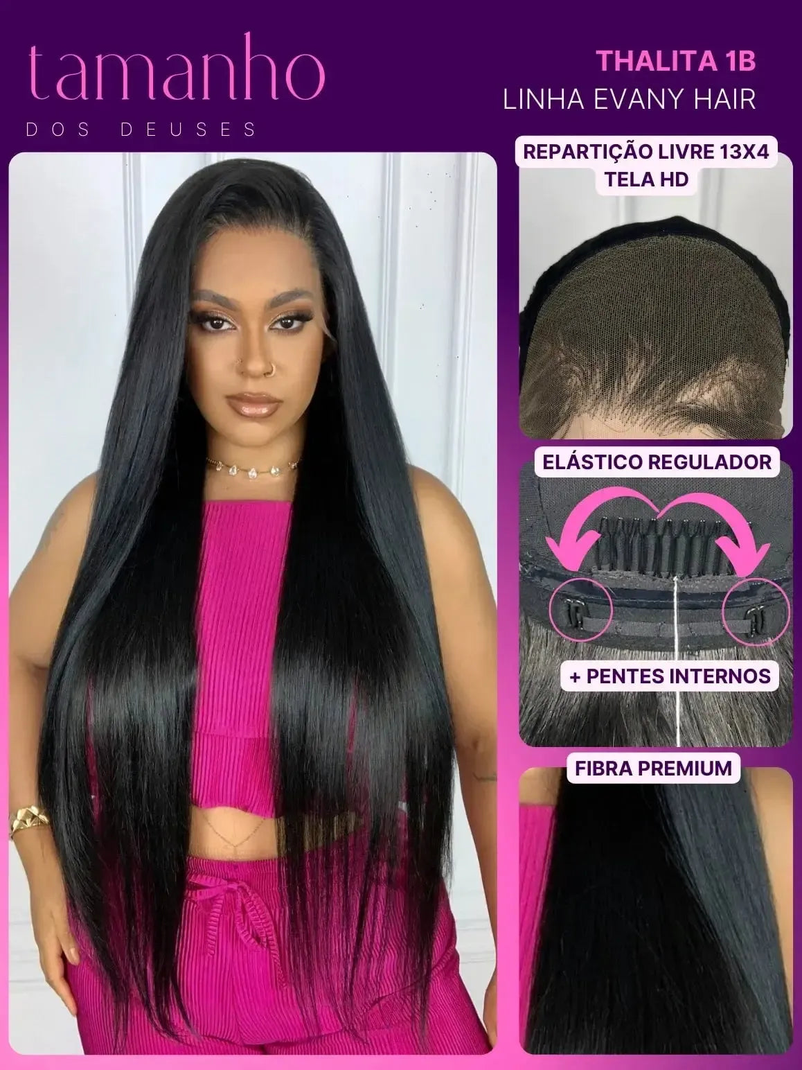 Lace Front HD Thalita Preta 90cm - Repartição Livre 13x4