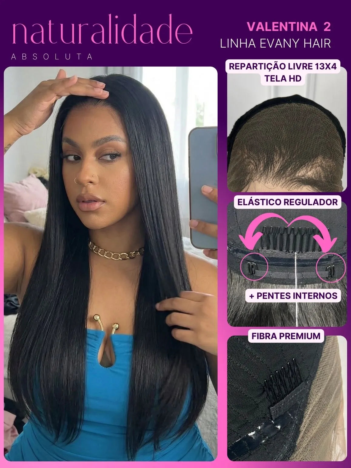 Lace Front HD Valentina Castanho Escuro 65cm - Repartição Livre 13x4