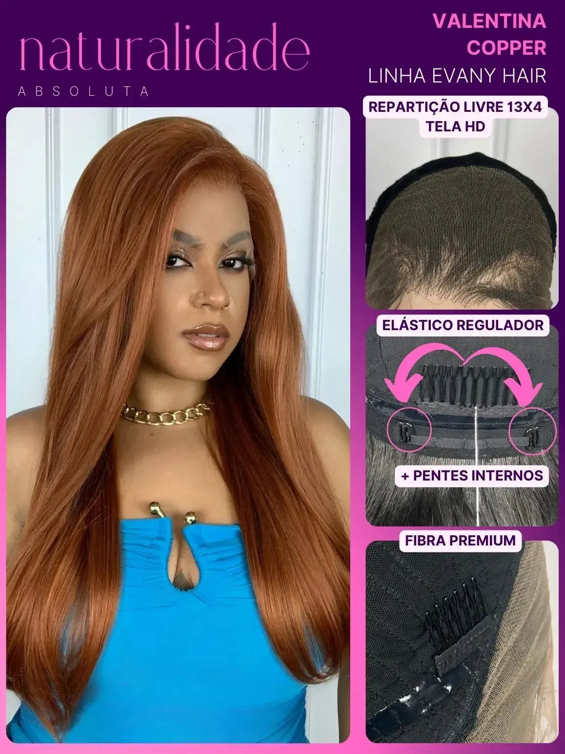 Lace Front HD Valentina Ruiva 65cm - Repartição Livre 13x4