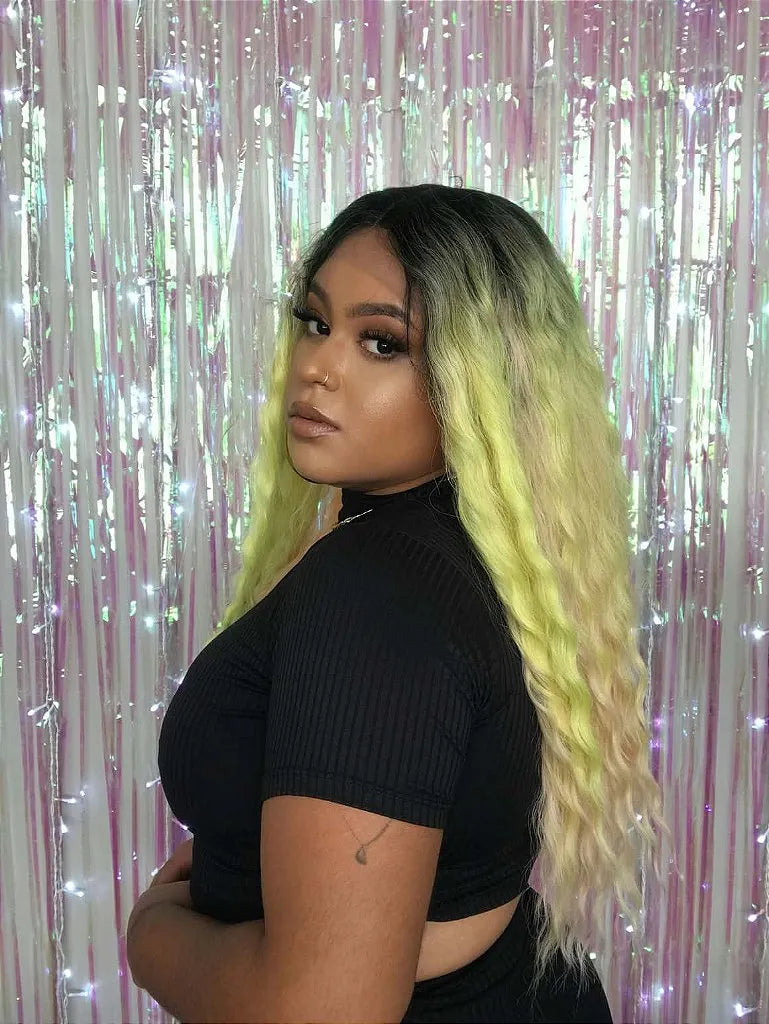 Lace Front Jenna Lemony Ondulada Amarelo Rosa Com Raiz Escura 60 cm