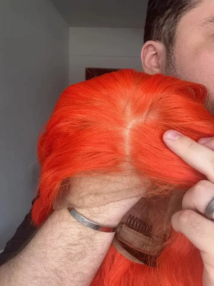 Lace Front Laranja Repartição Livre 13x4 Peça Única 023