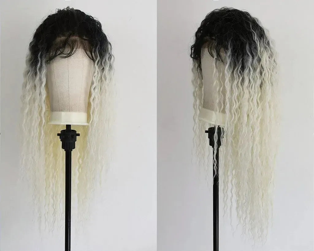 Lace Front MOGLWBR32 Brazilian Wave Bobbi Boss Human Hair Blend Loira Platinada com Raiz Escura 85cm - Repartição Livre