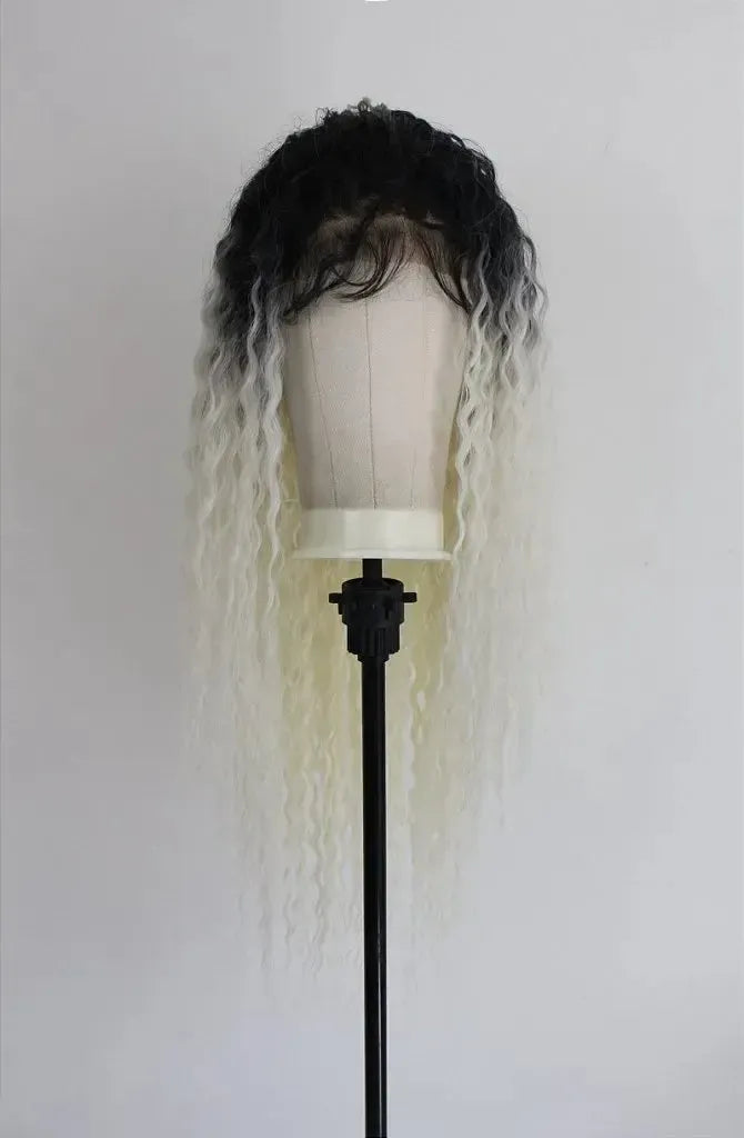 Lace Front MOGLWBR32 Brazilian Wave Bobbi Boss Human Hair Blend Loira Platinada com Raiz Escura 85cm - Repartição Livre