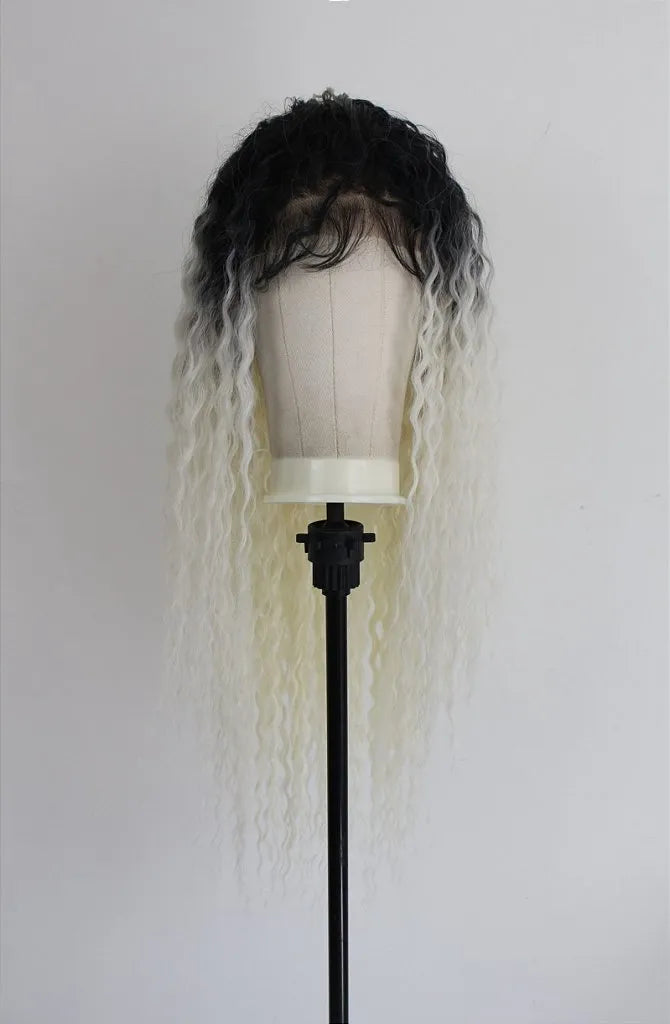 Lace Front MOGLWBR32 Brazilian Wave Bobbi Boss Human Hair Blend Loira Platinada com Raiz Escura 85cm - Repartição Livre