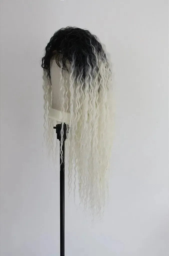 Lace Front MOGLWBR32 Brazilian Wave Bobbi Boss Human Hair Blend Loira Platinada com Raiz Escura 85cm - Repartição Livre