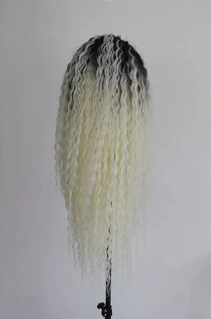Lace Front MOGLWBR32 Brazilian Wave Bobbi Boss Human Hair Blend Loira Platinada com Raiz Escura 85cm - Repartição Livre