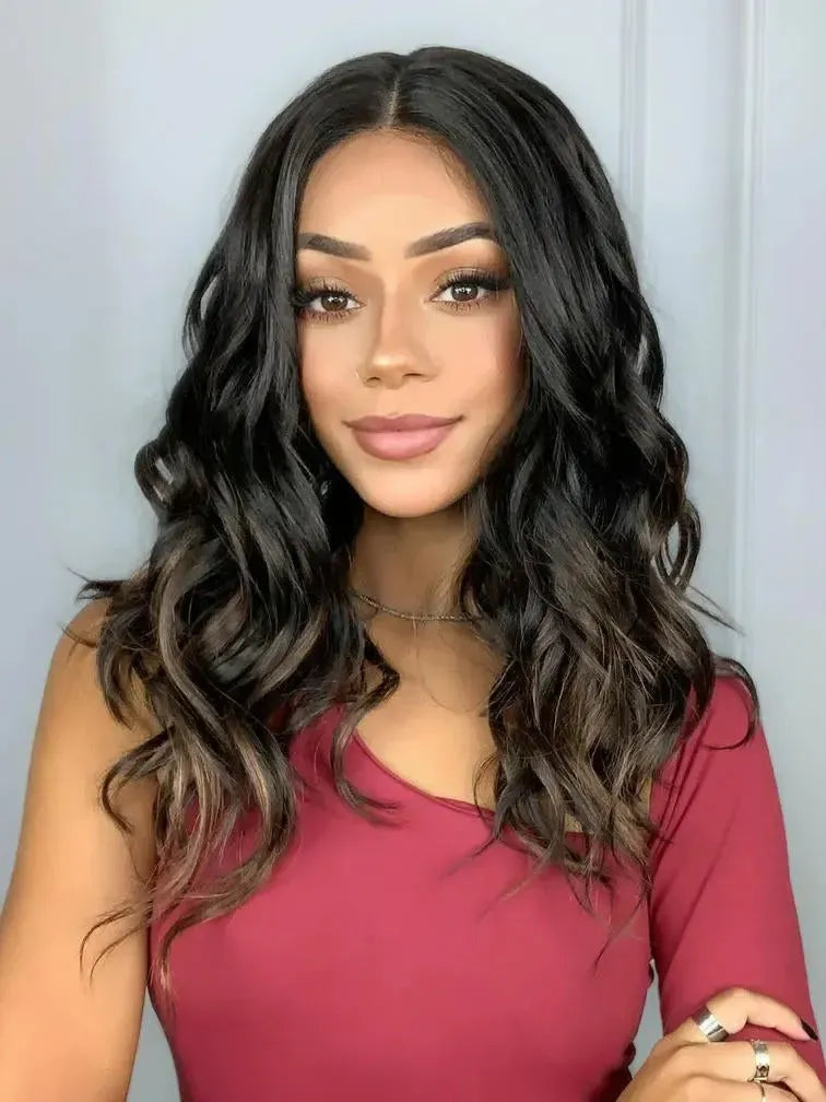 Lace Front Nely Castanho com Luzes Ondulada