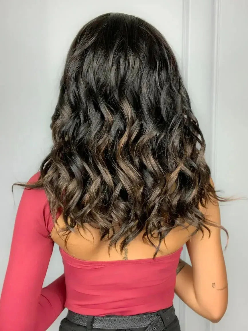 Lace Front Nely Castanho com Luzes Ondulada