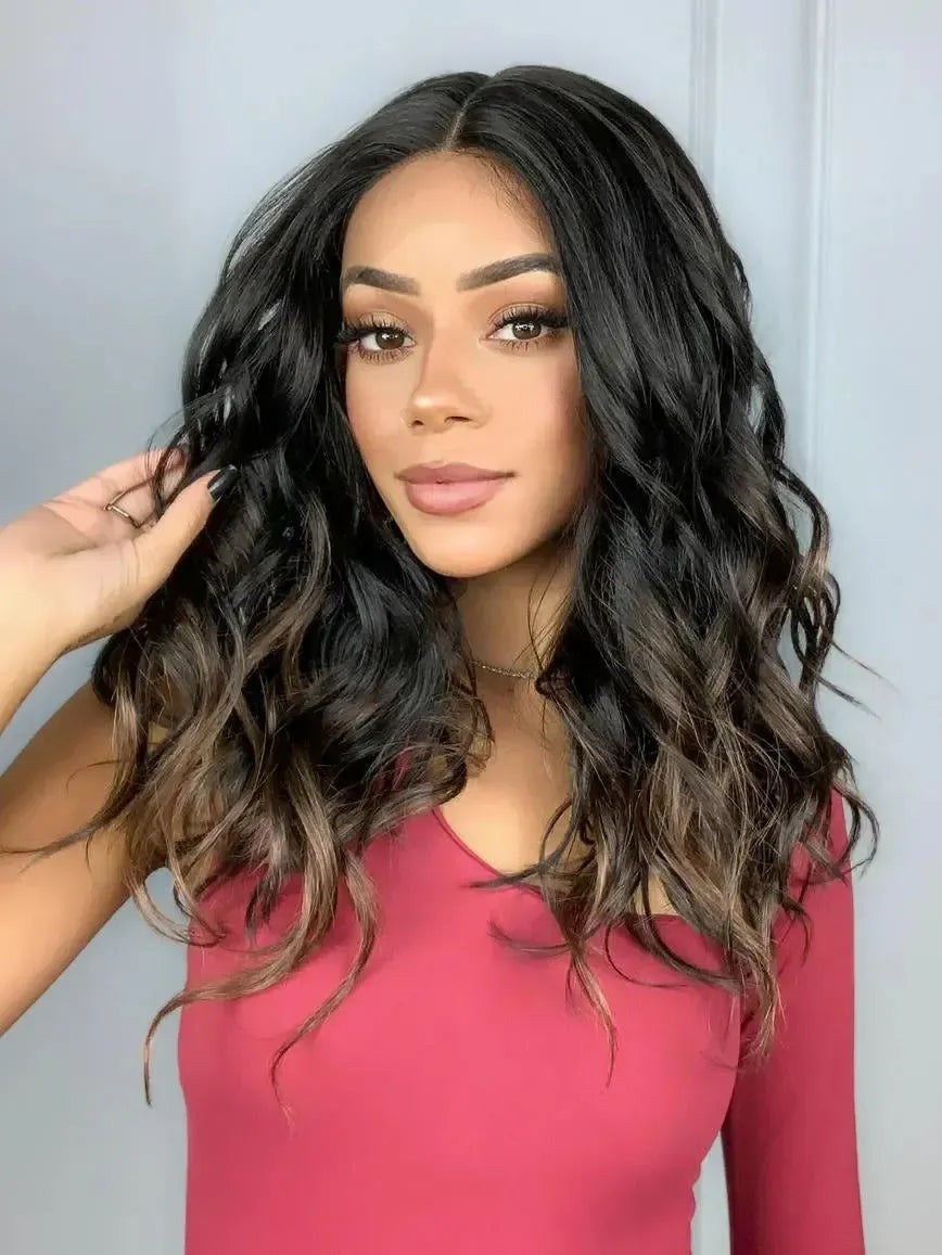 Lace Front Nely Castanho com Luzes Ondulada