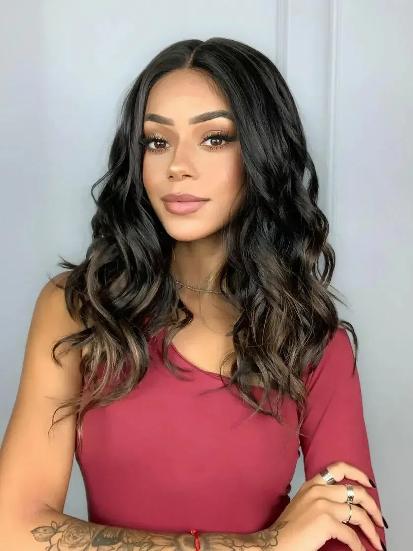 Lace Front Nely Castanho com Luzes Ondulada