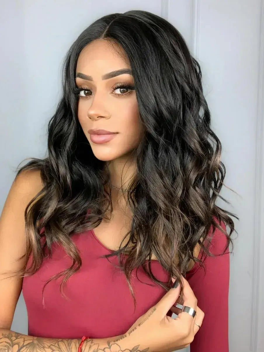 Lace Front Nely Castanho com Luzes Ondulada