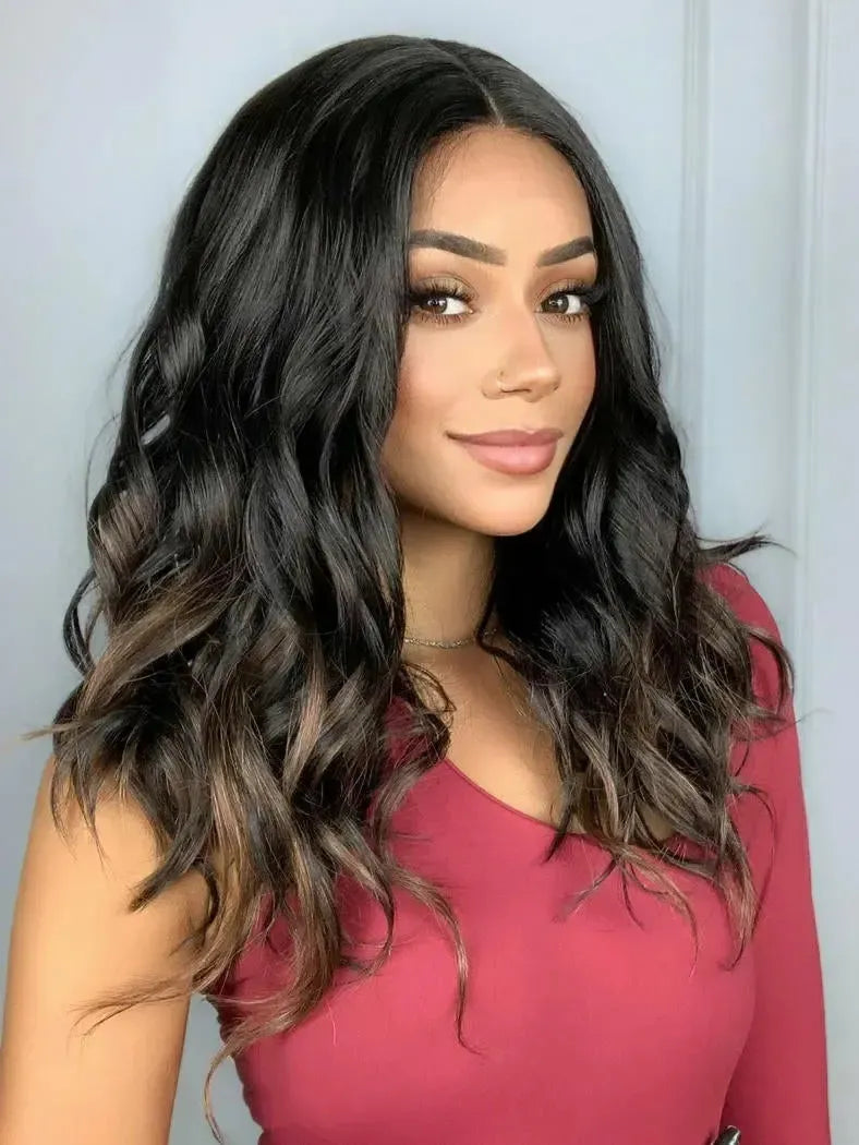 Lace Front Nely Castanho com Luzes Ondulada