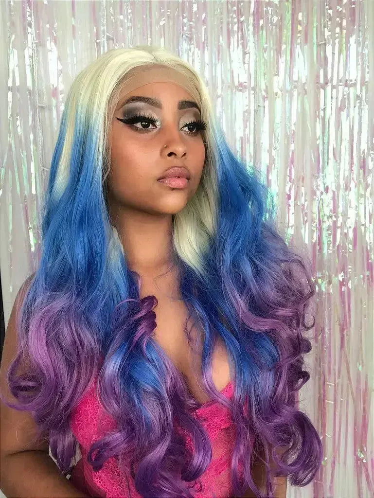 Lace Front Serena Colors Loiro Azul Roxo 75cm - Repartição Livre 13x3