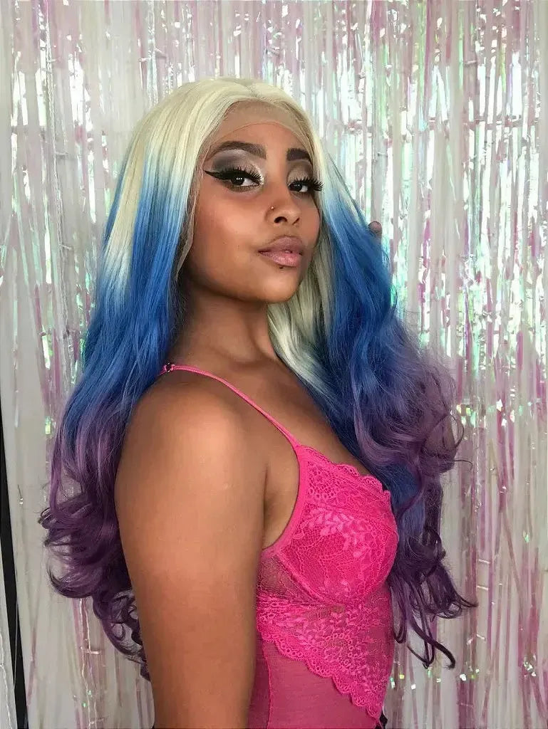 Lace Front Serena Colors Loiro Azul Roxo 75cm - Repartição Livre 13x3