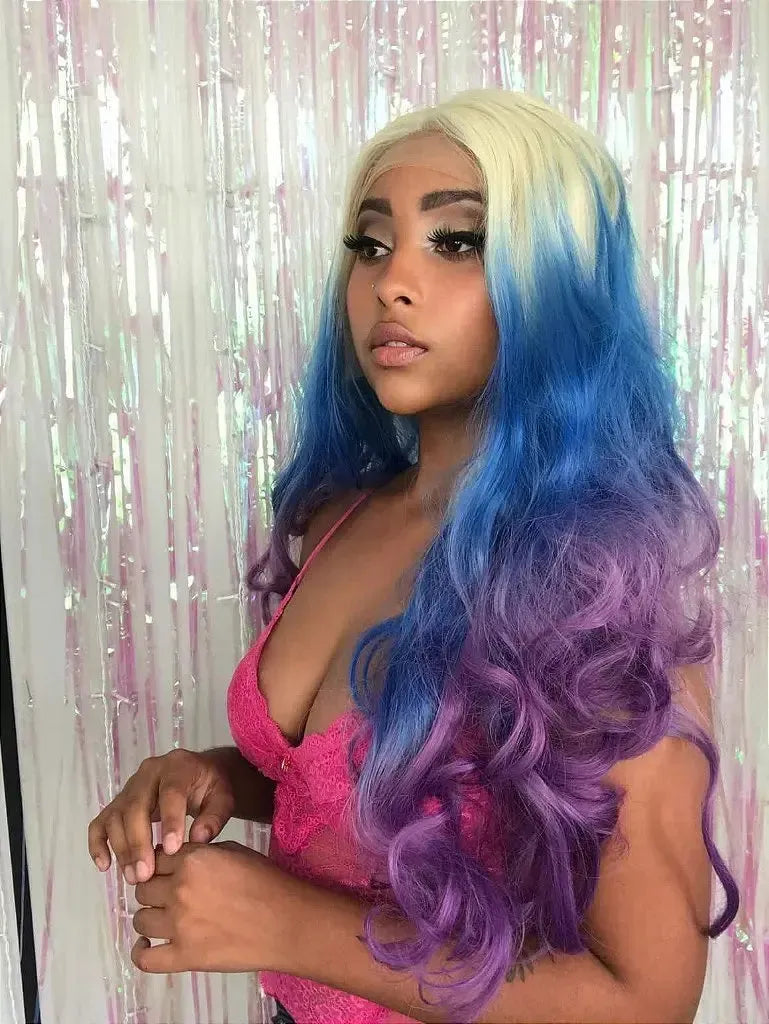 Lace Front Serena Colors Loiro Azul Roxo 75cm - Repartição Livre 13x3