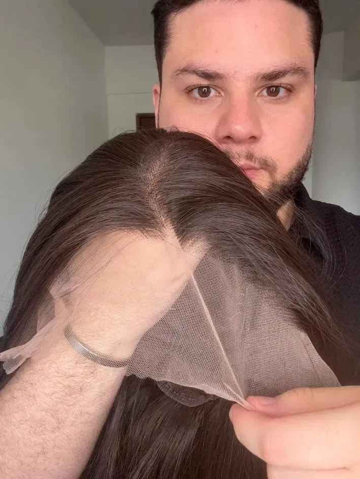 Lace Front Tela HD Castanha Repartição Livre 13x6 Peça Única 030