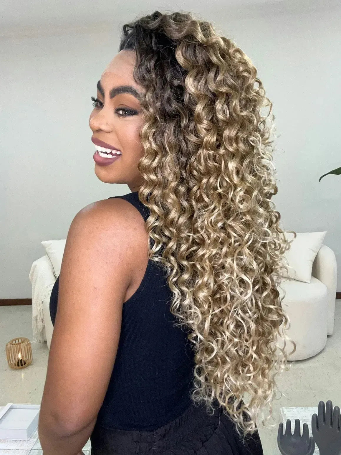 Lace Front Tela HD Italia Loira Cacheada Repartição Livre 13x4