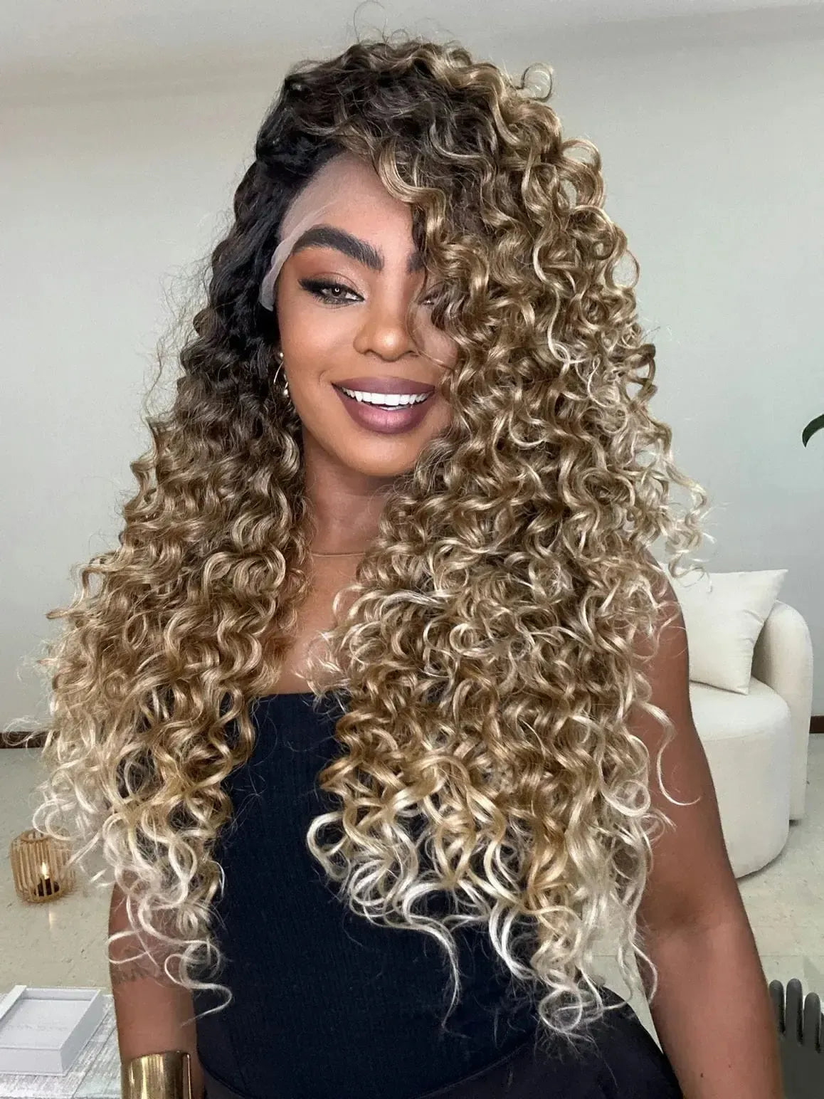 Lace Front Tela HD Italia Loira Cacheada Repartição Livre 13x4